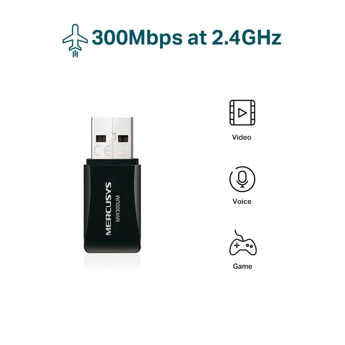 ADAPTADOR DE RED INALAMBRICO MERCUSYS (MW300UM) N300, MINI USB, 300MBPS, 2.4GHZ, COMPARTE WIFI - Imagen 2