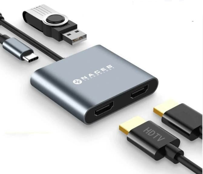 ADAPTADOR NACEB (NA-0148) USB-C, DUAL HDMI + USB 3.0 + PD100W - Imagen 2
