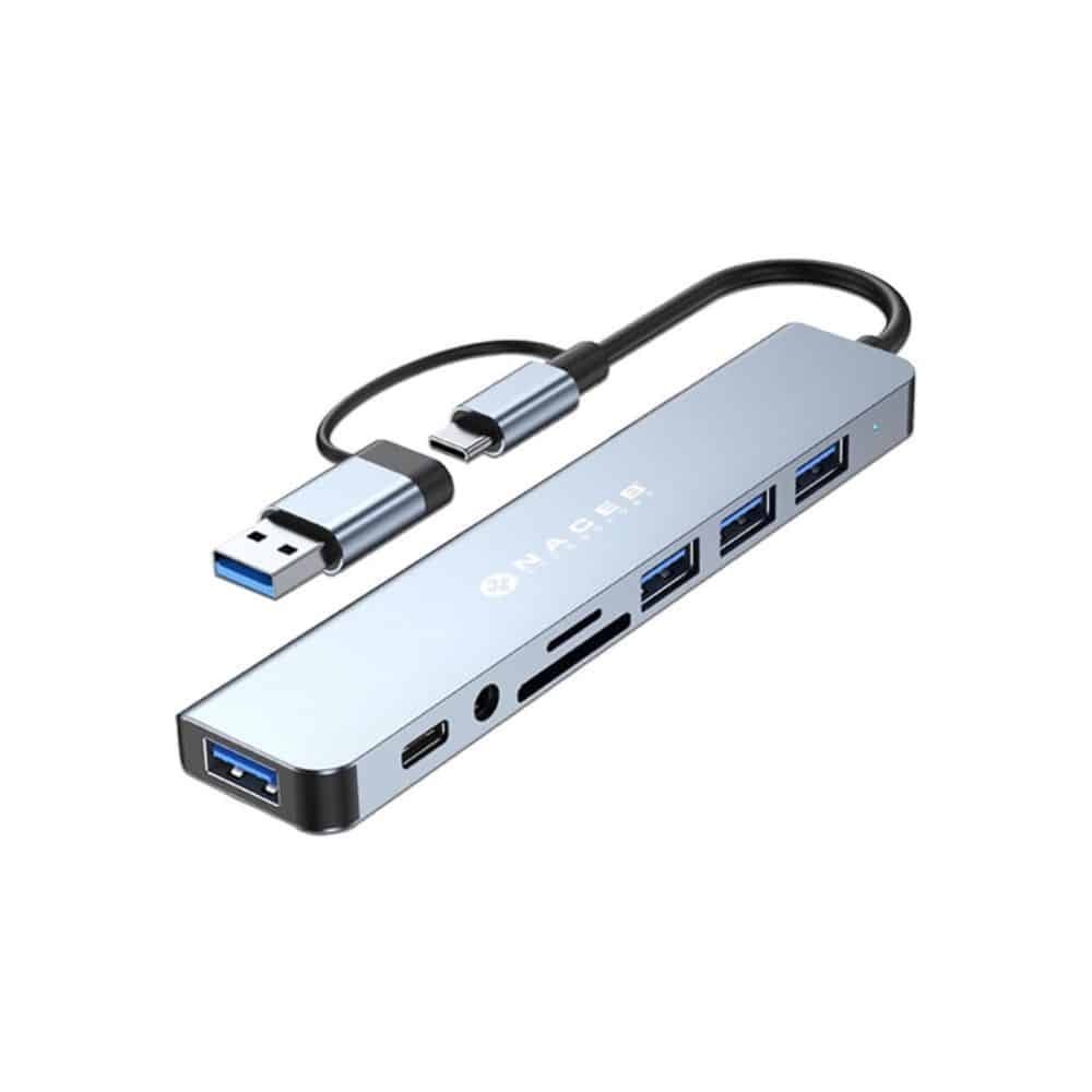 ADAPTADOR NACEB (NA-0149) USB-C/A, 8 EN 1, USB 3.0 + 3*USB 2.0 + USB-C + SD/TF + AUX