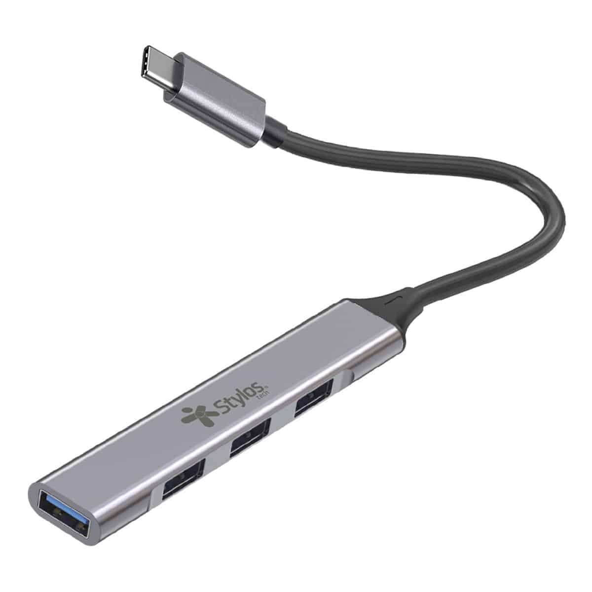 ADAPTADOR STYLOS (STCBHUB42G) HUB 4 EN 1, USB C A 3*USB 2.0+1*USB 3.0, GRIS