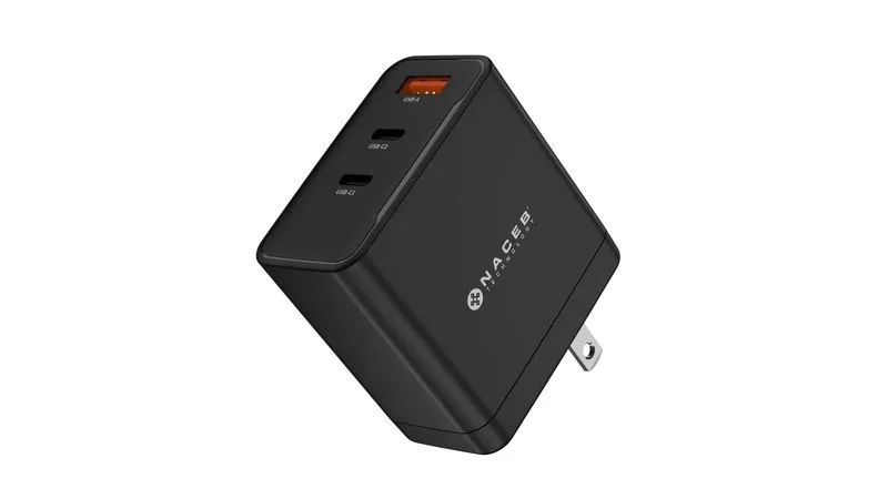CARGADOR DE PARED NACEB (NA-0144) GAN, USB-A + USB-C + USB-C, 65W