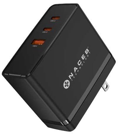 CARGADOR DE PARED NACEB (NA-0145) GAN, USB-A + USB-C + USB-C, 100W