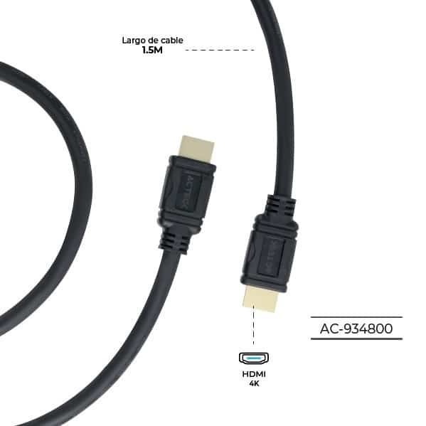 Cable Acteck HDMI Macho a HDMI Macho 4K 1.5 Metros Linx Plus CH205 Negro AC-934800