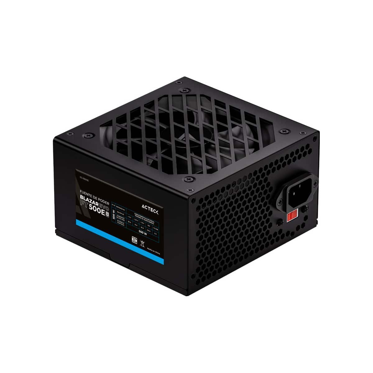 FUENTE DE PODER ACTECK (ES-05001E) FT500E,500W,24 PINES,2 SATA,1 MOLEX,VENT 120MM,NEGRO - Imagen 2