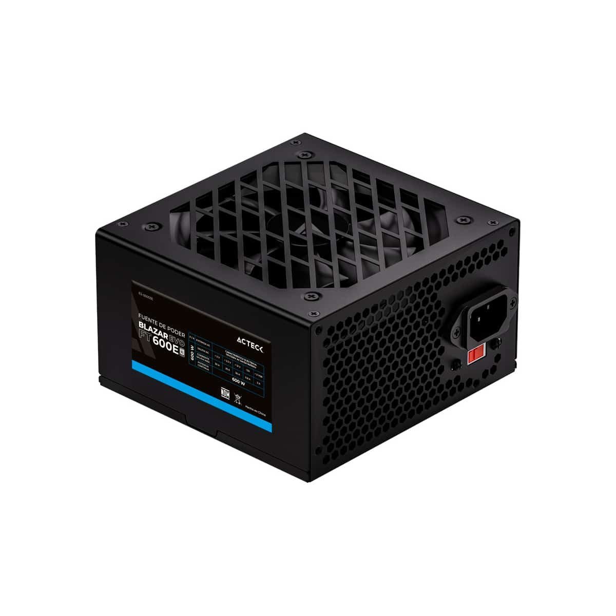 FUENTE DE PODER ACTECK (ES-05003E) FT-600E,600W,24 PINES,2 SATA,2 MOLEX,1 PCIE 6+2,VENT 120MM,NEGRO - Imagen 2
