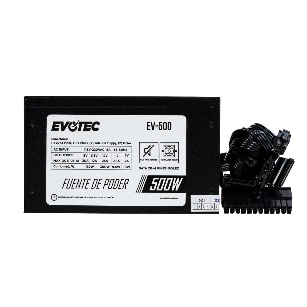 FUENTE DE PODER EVOTEC (EV-500) 500W,24 PINES,2 SATA,EMPAQUE INDIVIDUAL - Imagen 2