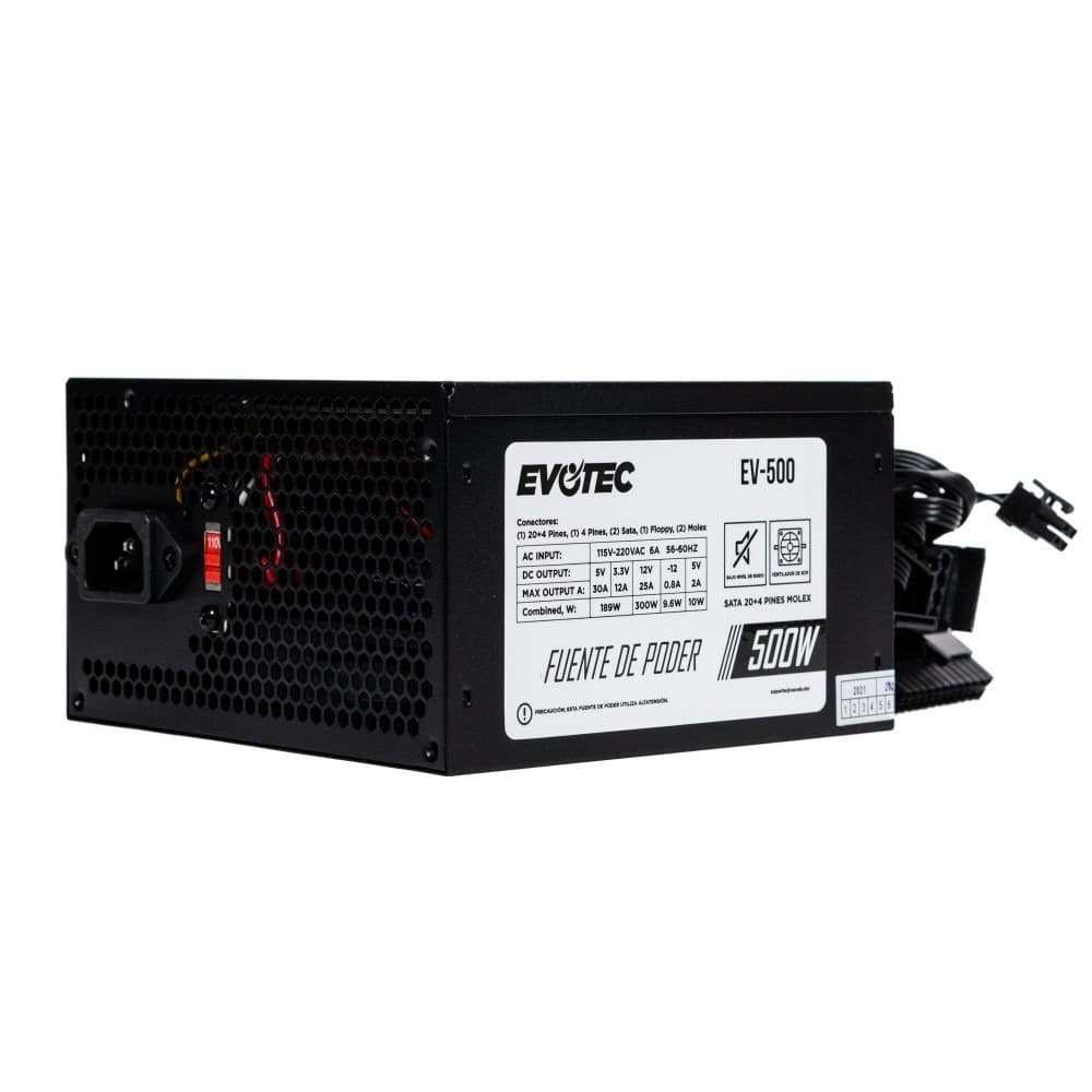 FUENTE DE PODER EVOTEC (EV-500) 500W,24 PINES,2 SATA,EMPAQUE INDIVIDUAL