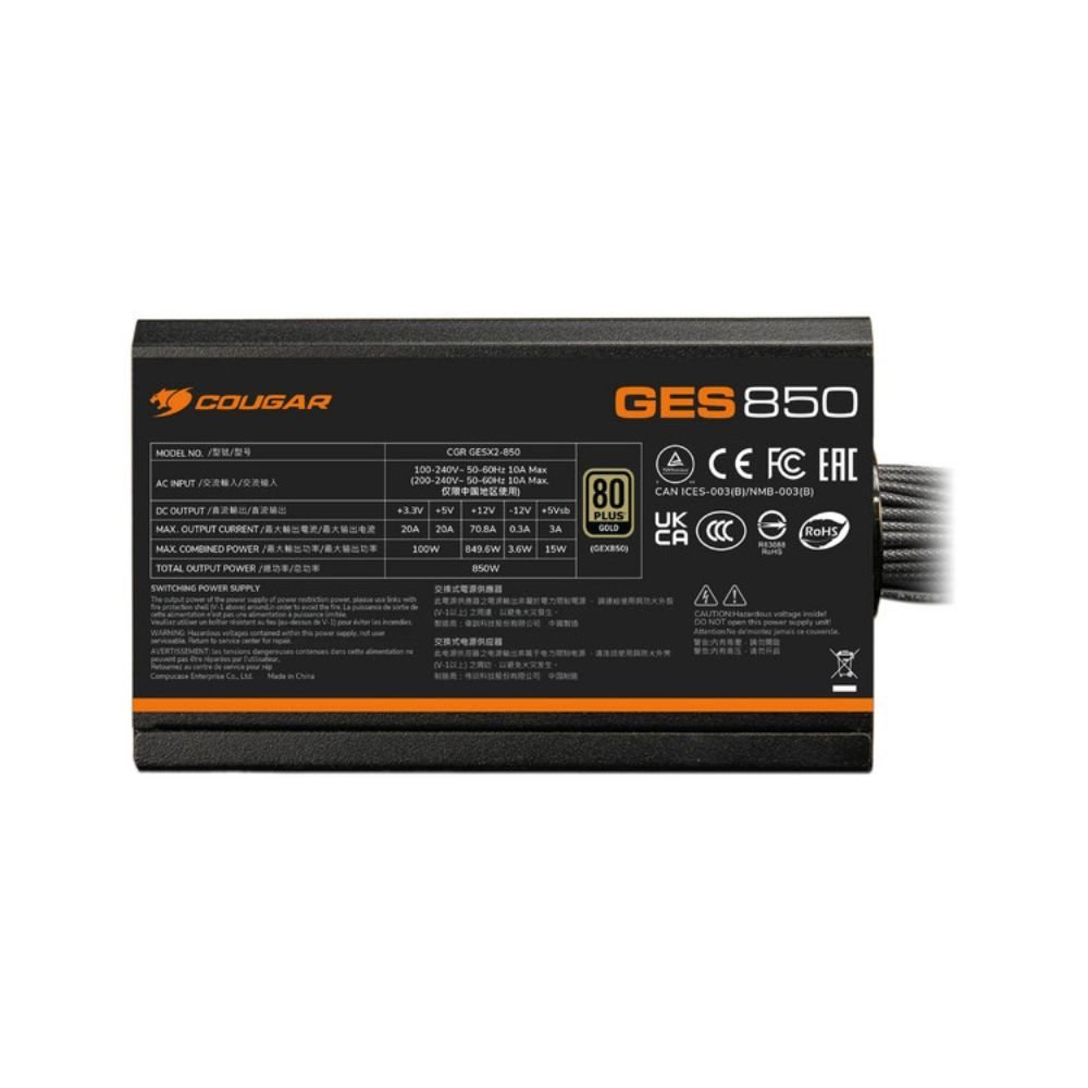FUENTE DE PODER COUGAR GES 850 (GES 850 ATX 3.1) 850W PCI-E GEN5 16PINS 80 PLUS GOLD NEGRO - Imagen 3