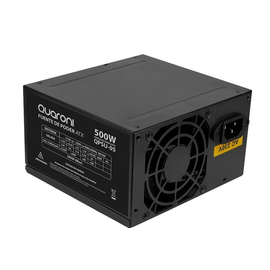 Fuente de Poder Quaroni 500W ATX 24 Pines con 2 Conectores SATA Color Negro